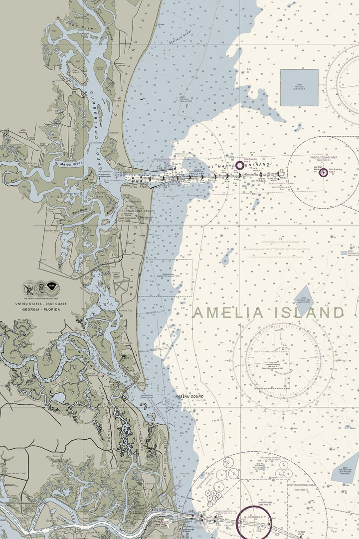 Amelia Island Nautical Chart Art — Traditional palette
