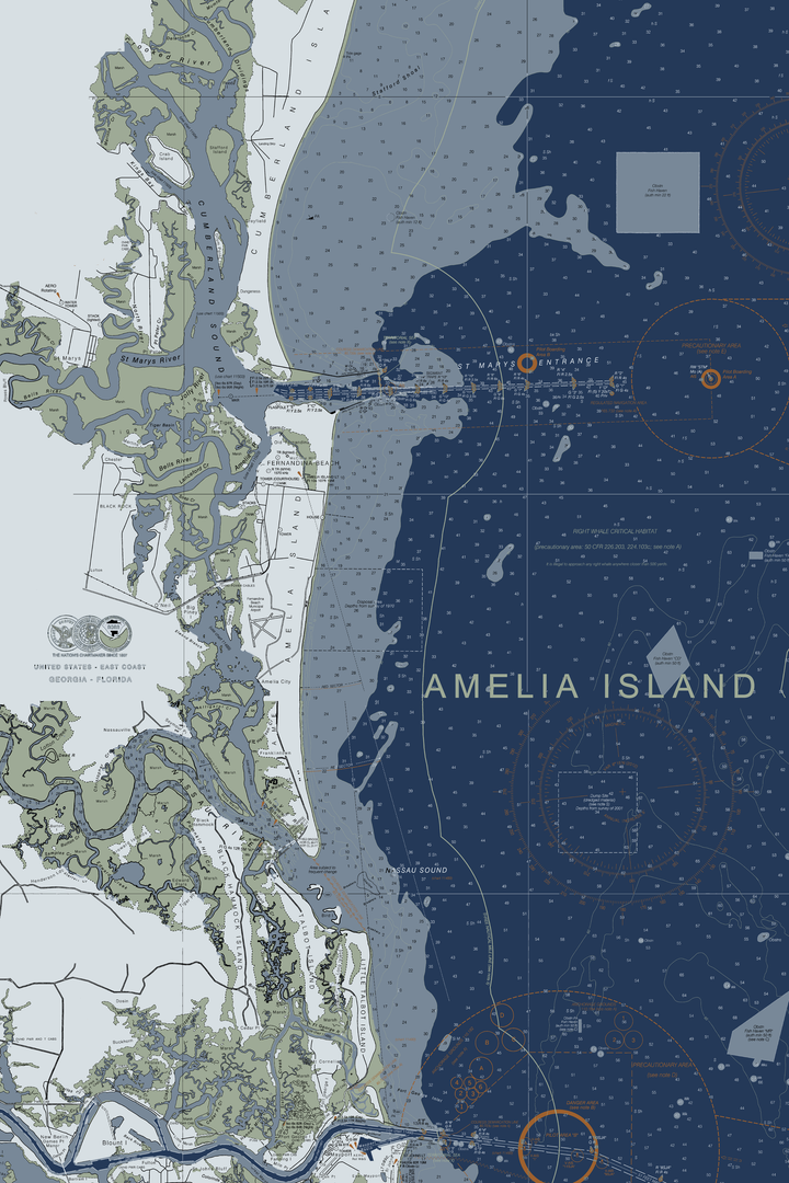 Amelia Island Nautical Chart Art — Modern Edition — Modern Edition palette