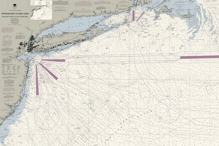 Approaches To New York - Nantucket Shoals To Five Fathom Banks Nautical Chart — Traditional palette