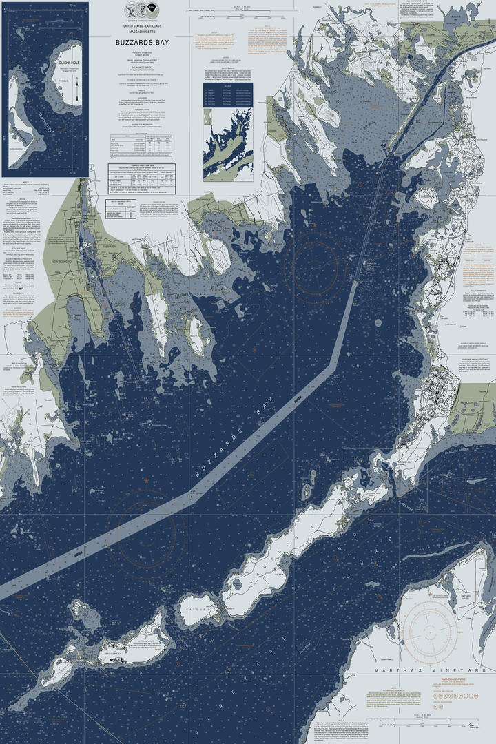 Buzzards Bay Nautical Chart — Modern Edition — Modern Edition palette