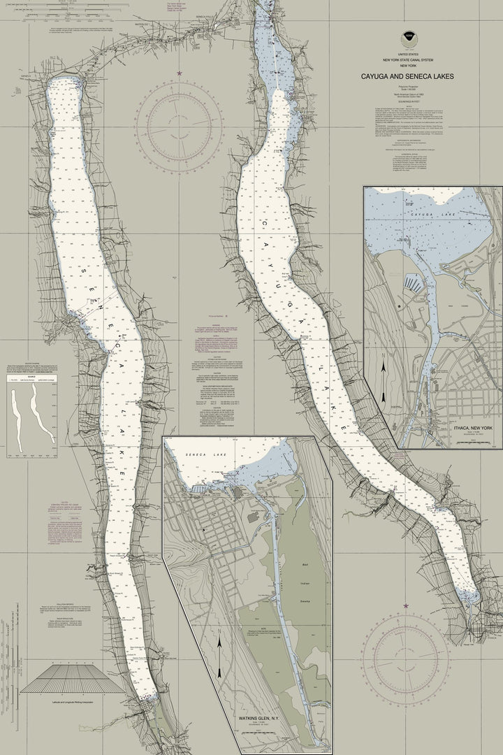 Cayuga And Seneca Lakes Nautical Chart — Traditional palette