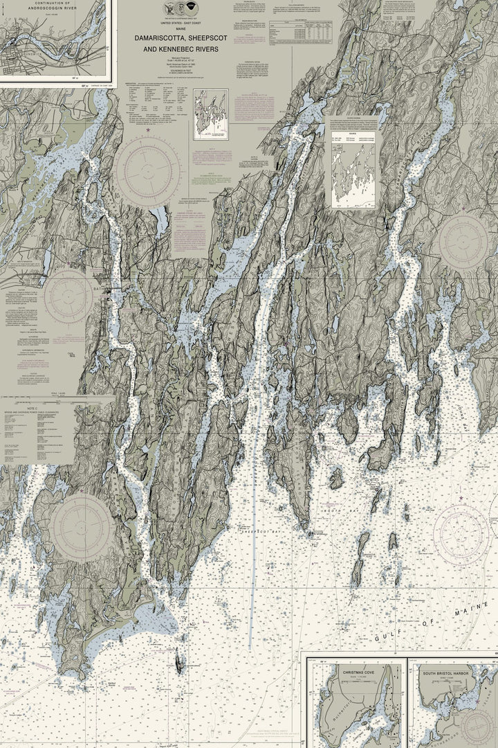 Damariscotta, Sheepscot, and Kennebec Rivers Nautical Chart — Traditional palette