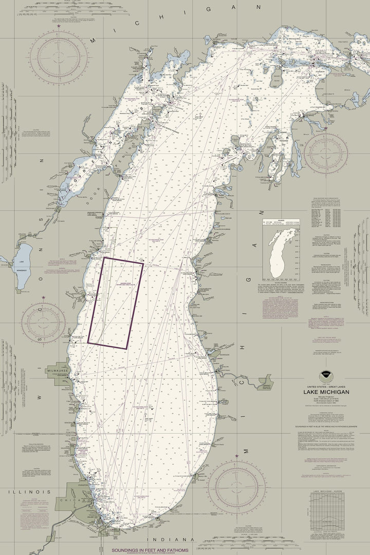 Lake Michigan Nautical Chart — Traditional palette