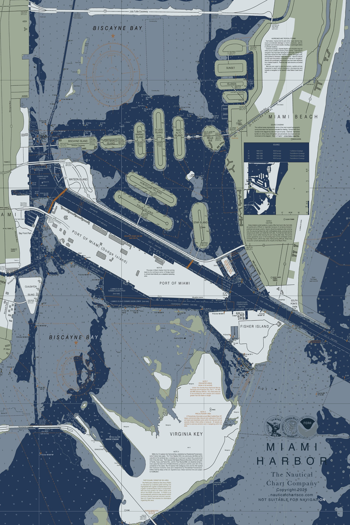 Miami Harbor Nautical Chart — Modern Edition