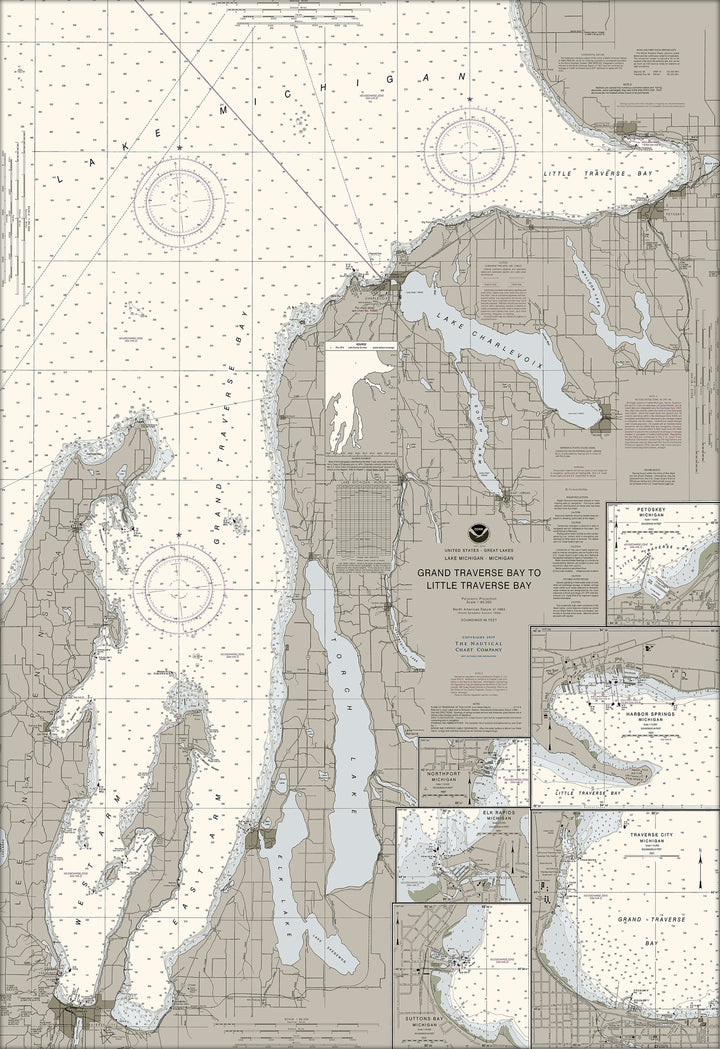 Grand Traverse To Little Traverse Bay Nautical Chart — Traditional palette