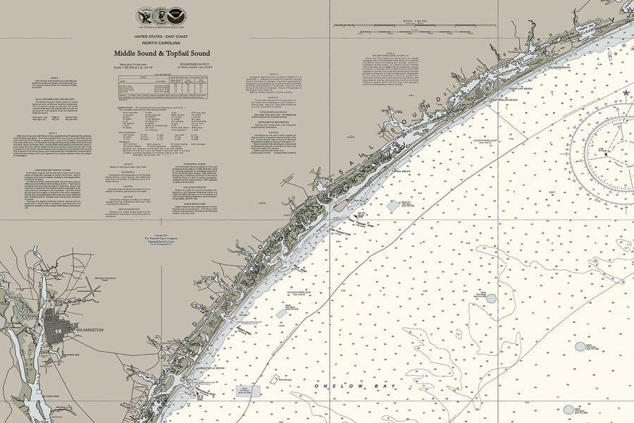 Middle Sound & Topsail Sound - Onslow Bay- North Carolina Nautical Chart