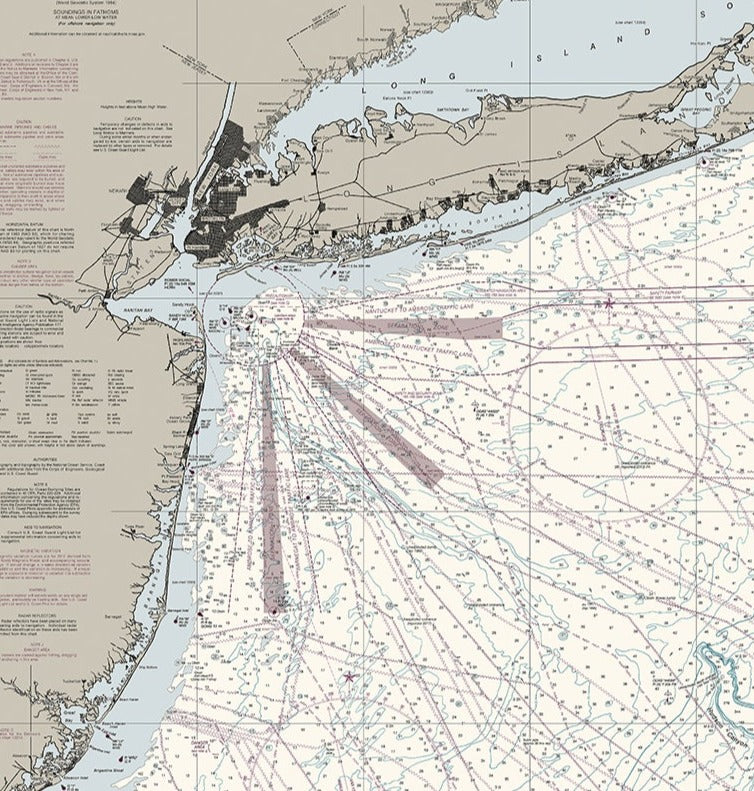 Approaches To New York - Nantucket Shoals To Five Fathom Banks Nautical Chart