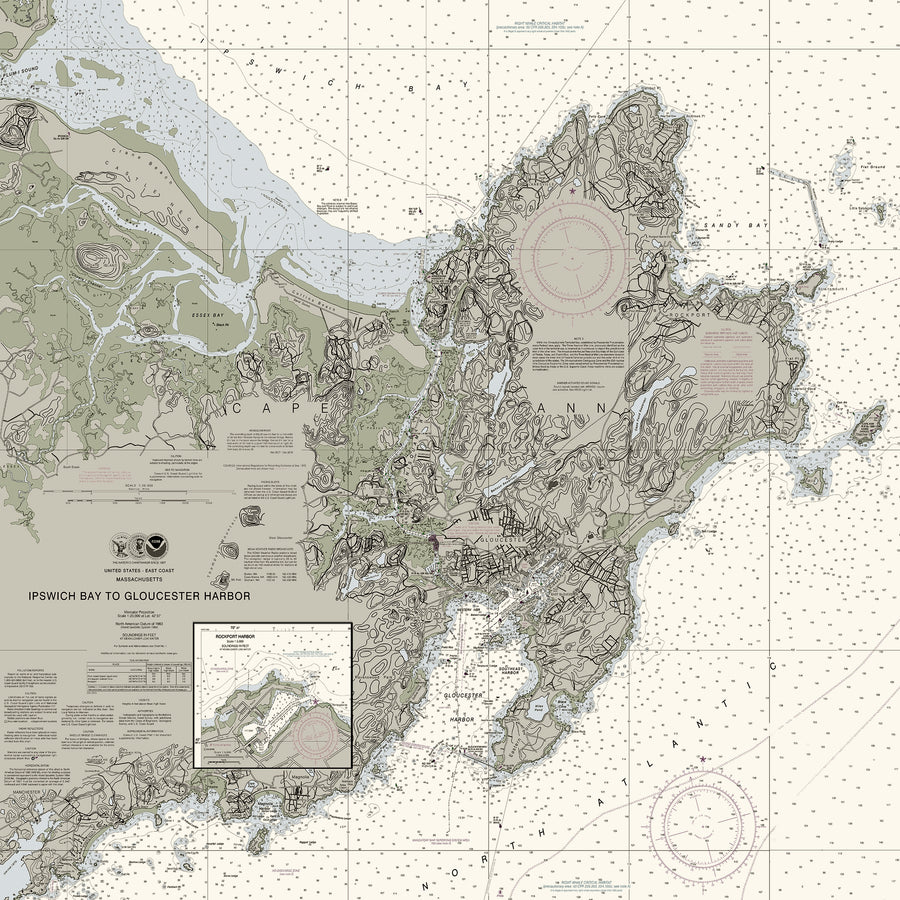 Cape Ann Massachusetts Nautical Chart - Gloucester Harbor, Ipswich Bay