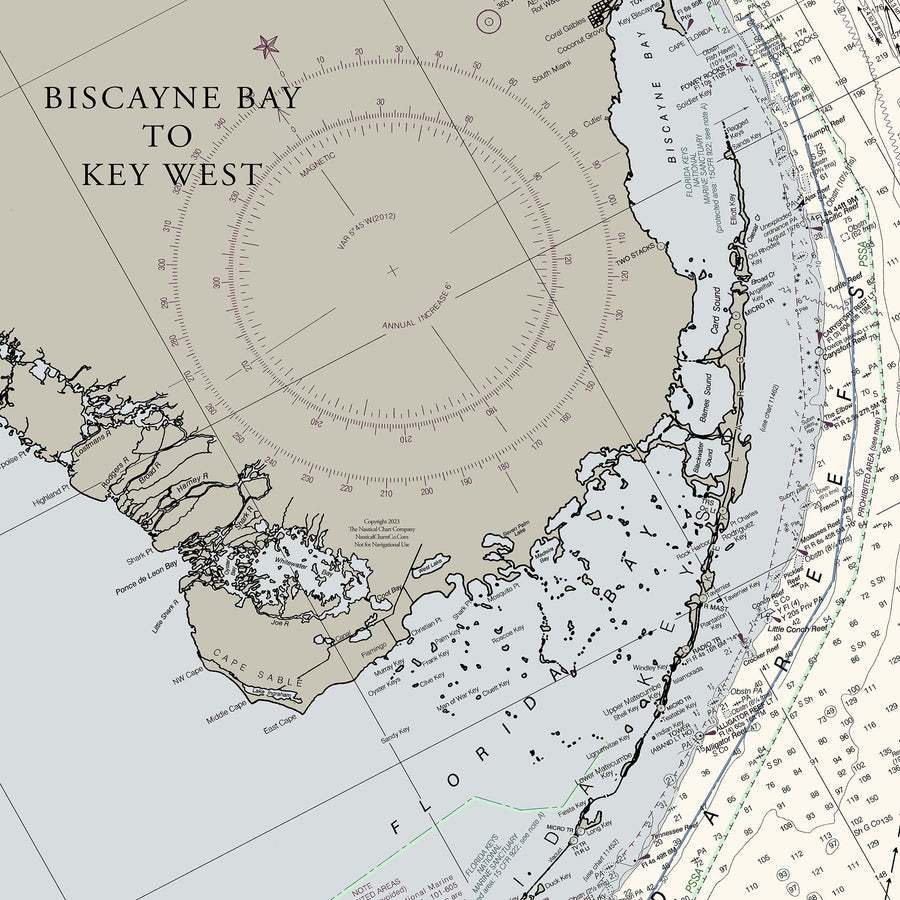 Florida Atlantic Coast 3 - Biscayne Bay to Key West Nautical Chart Art