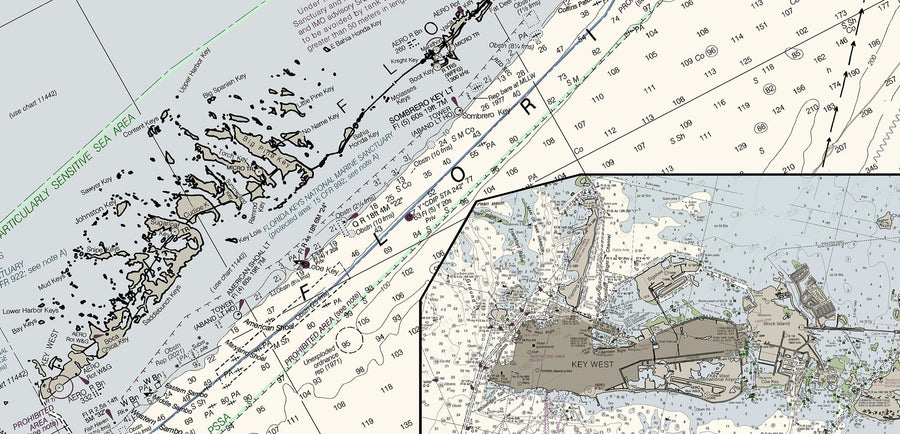 Florida Atlantic Coast 3 - Biscayne Bay to Key West Nautical Chart Art