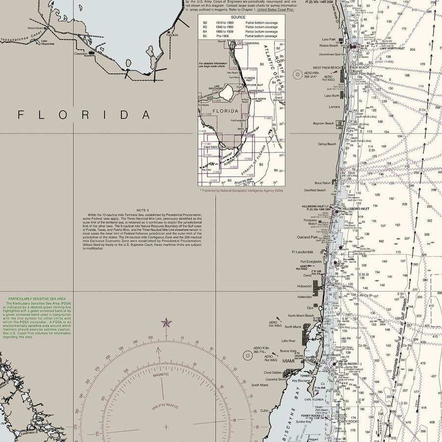 Florida Atlantic Coast 2 - Cape Canaveral to Biscayne Bay Nautical Chart Art