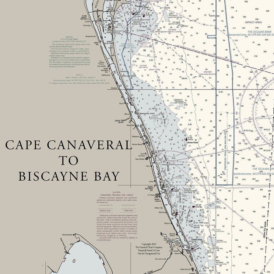 Florida Atlantic Coast 2 - Cape Canaveral to Biscayne Bay Nautical Chart Art