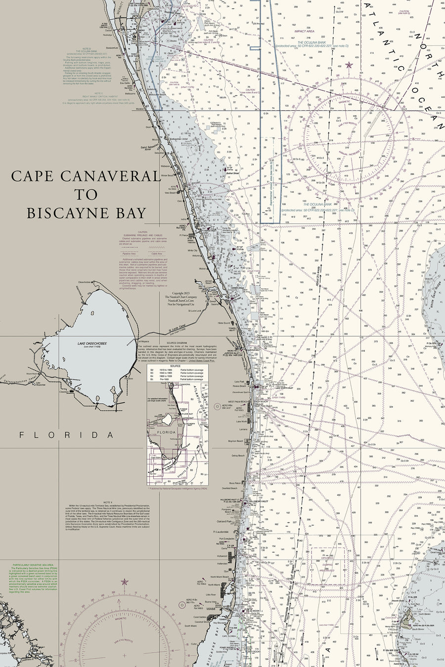 Florida Atlantic Coast 2 - Cape Canaveral to Biscayne Bay Nautical Chart Art