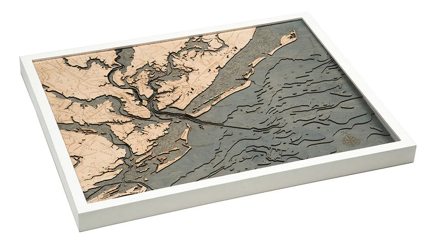 Charleston, South Carolina 3-D Nautical Wood Chart, Large 24.5" x 31"