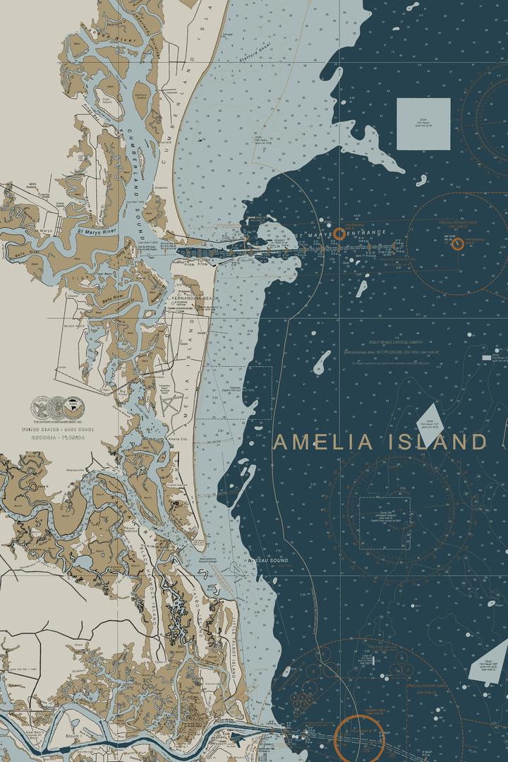 Amelia Island Nautical Chart Art — Heritage Edition