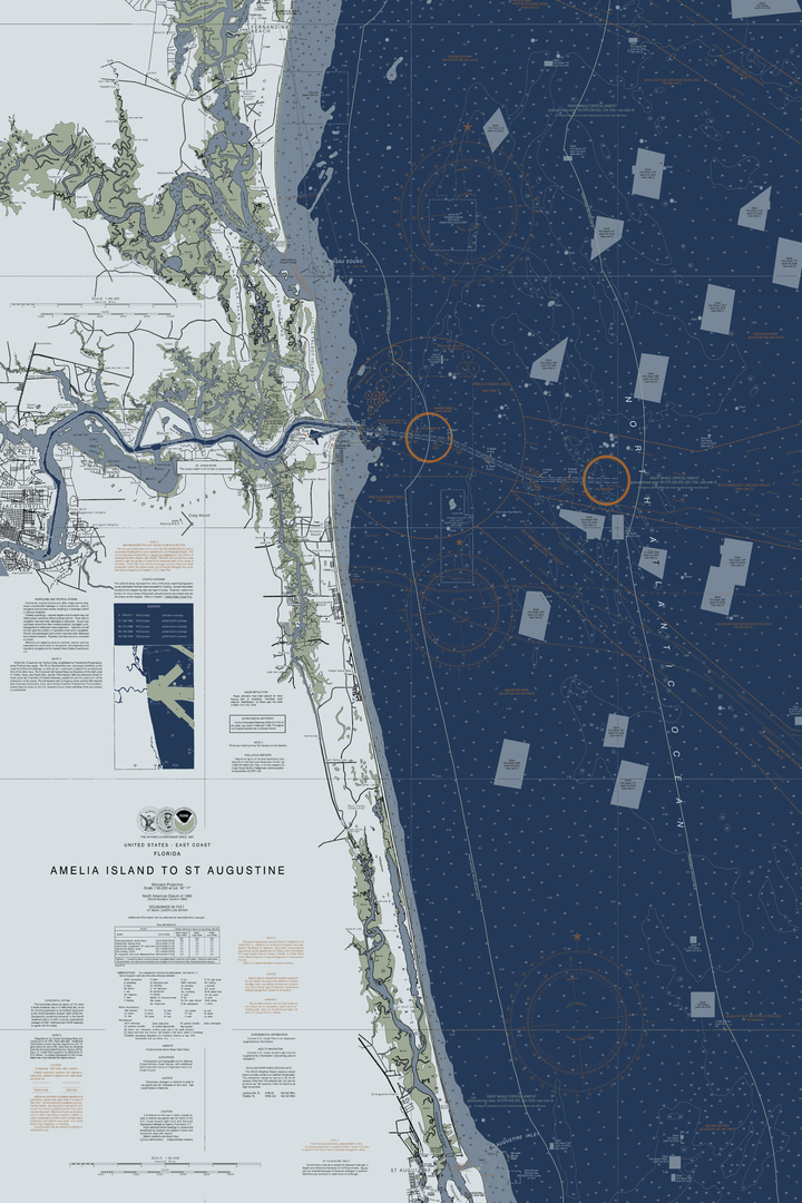 Amelia Island To St Augustine Nautical Chart — Modern Edition — Modern Edition palette