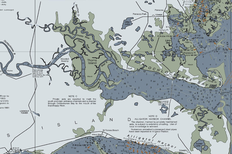 Apalachee Bay Nautical Chart — Modern Edition — print detail 2