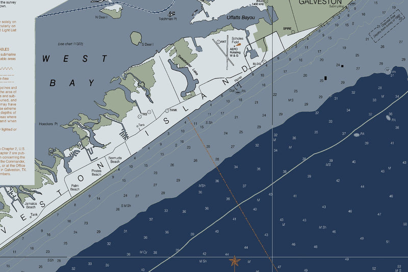 Approaches to Galveston Bay Nautical Chart — Modern Edition — print detail 1