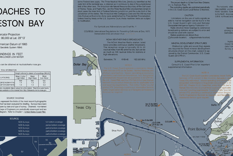 Approaches to Galveston Bay Nautical Chart — Modern Edition — print detail 2