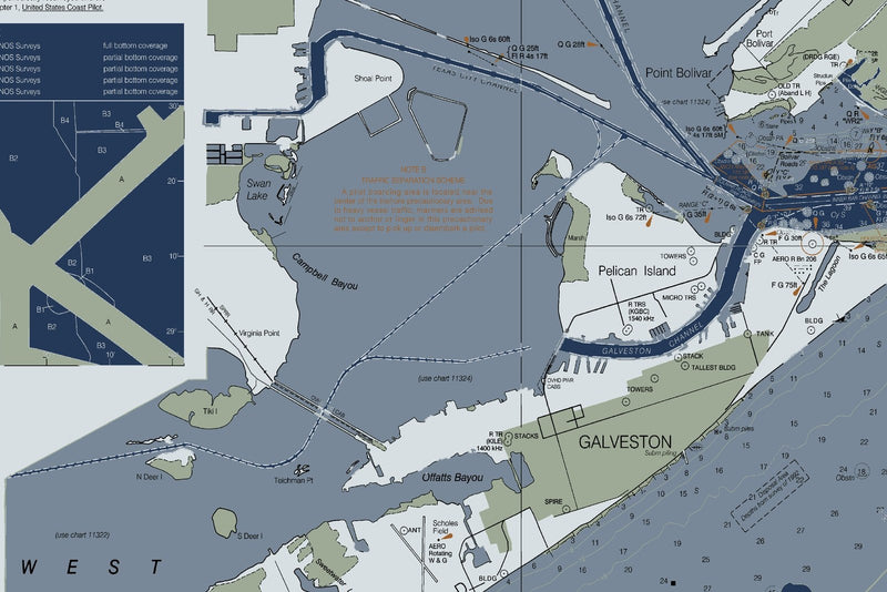 Approaches to Galveston Bay Nautical Chart — Modern Edition — print detail 3