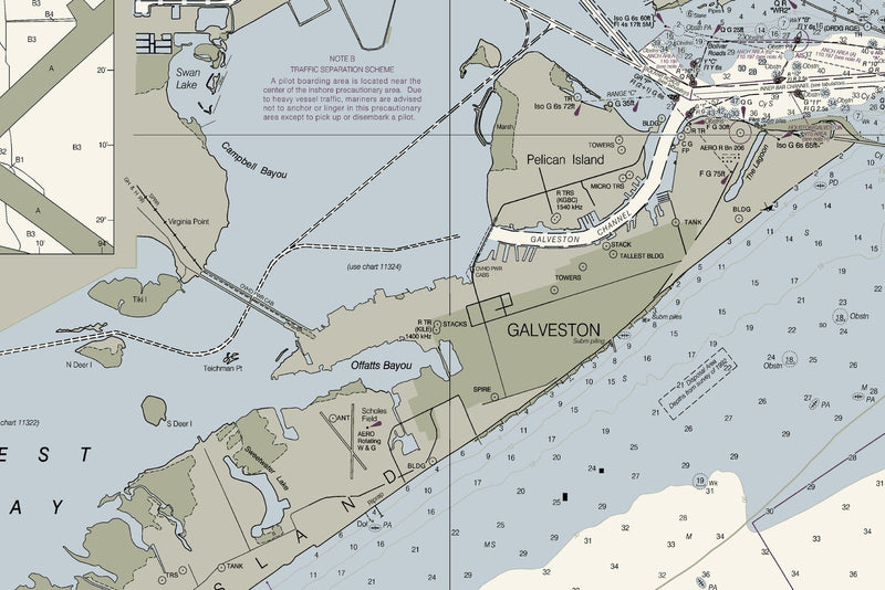 Approaches to Galveston Bay Nautical Chart — print detail 3