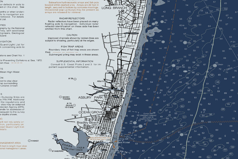 Approaches To New York - Fire Island Light To Sea Girt Nautical Chart - Long Beach - Coney Island - — Modern Edition — print detail 1
