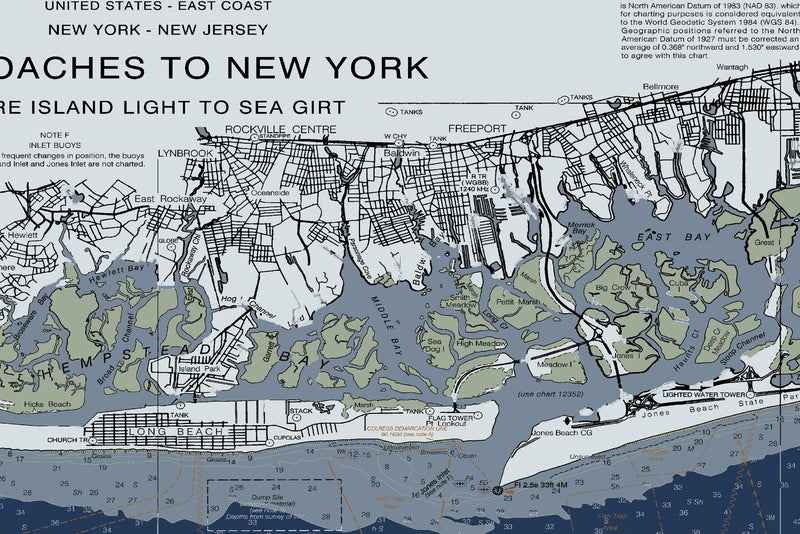 Approaches To New York - Fire Island Light To Sea Girt Nautical Chart - Long Beach - Coney Island - — Modern Edition — print detail 2