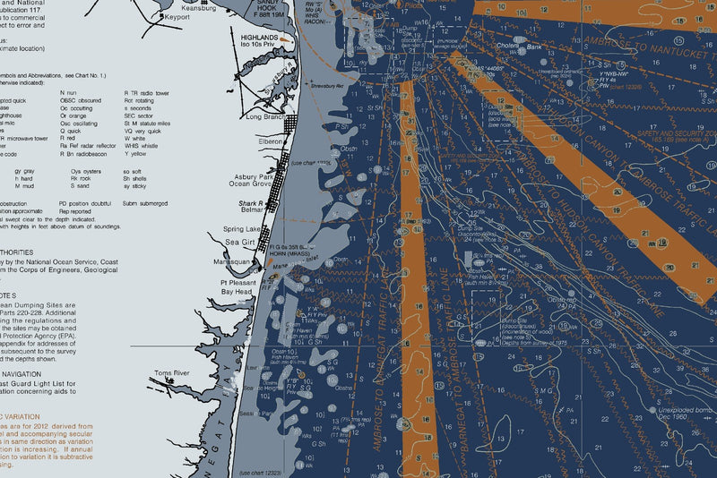Approaches To New York - Nantucket Shoals To Five Fathom Banks Nautical Chart — Modern Edition — print detail 1