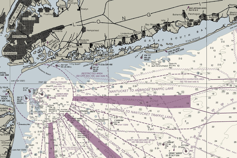 Approaches To New York - Nantucket Shoals To Five Fathom Banks Nautical Chart — print detail 1