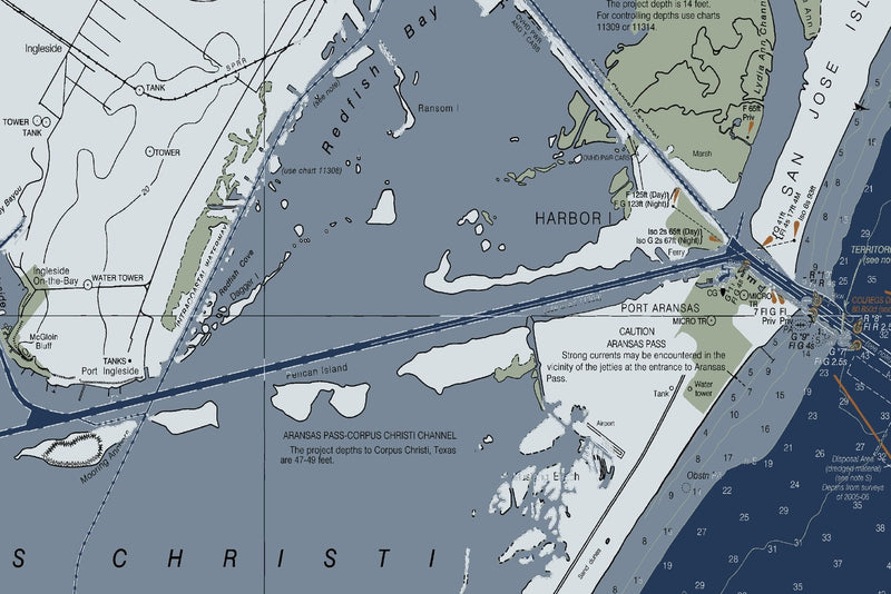 Aransas Pass to Baffin Bay Nautical Chart Art — Modern Edition — print detail 2