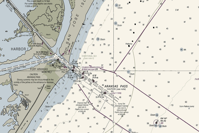Aransas Pass to Baffin Bay Nautical Chart Art — print detail 1