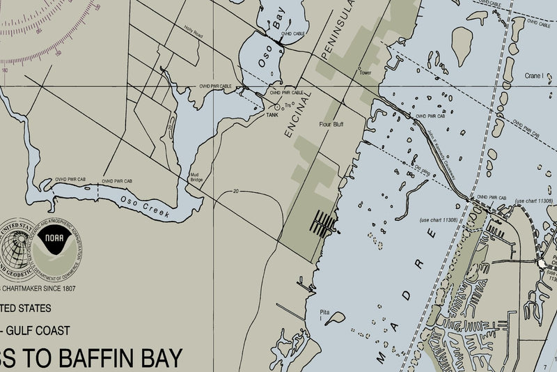 Aransas Pass to Baffin Bay Nautical Chart Art — print detail 2