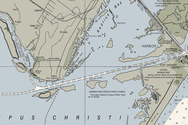 Aransas Pass to Baffin Bay Nautical Chart Art — print detail 3