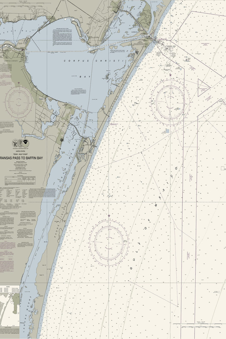 Aransas Pass to Baffin Bay Nautical Chart Art — Traditional palette