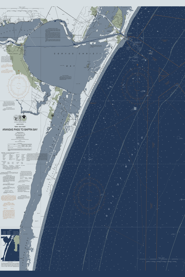 Aransas Pass to Baffin Bay Nautical Chart Art — Modern Edition