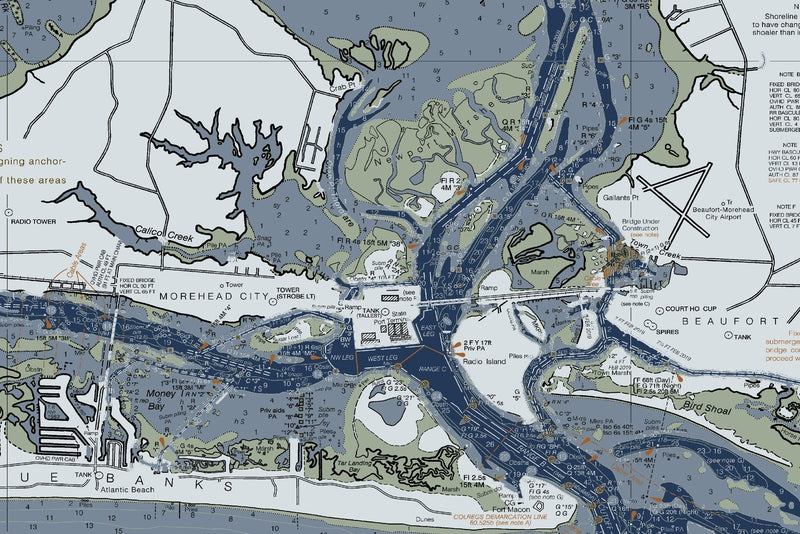 Beaufort Inlet And Part Of Core Sound Nautical Chart Art — Modern Edition — print detail 2