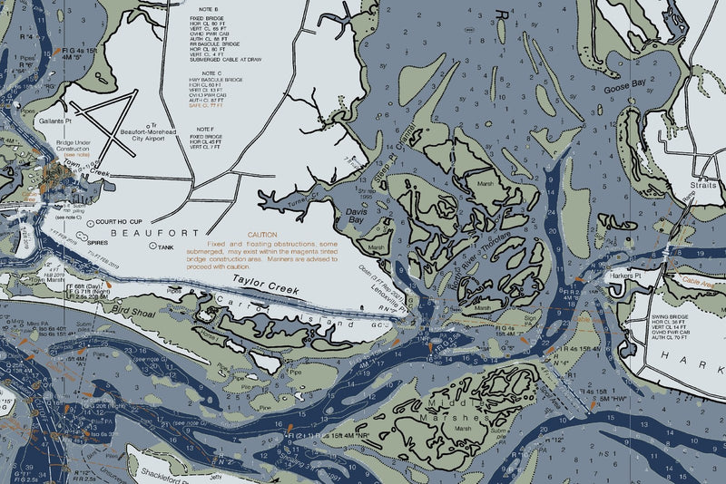 Beaufort Inlet And Part Of Core Sound Nautical Chart Art — Modern Edition — print detail 3