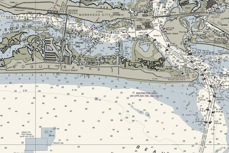 Beaufort Inlet And Part Of Core Sound Nautical Chart Art — print detail 1