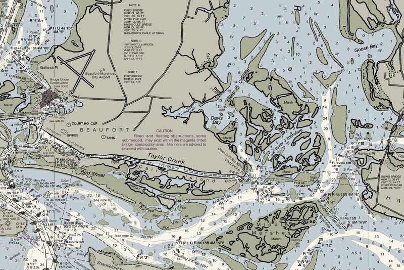 Beaufort Inlet And Part Of Core Sound Nautical Chart Art — print detail 2