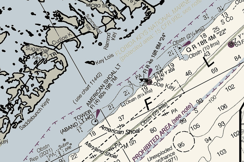 Florida Atlantic Coast 3 - Biscayne Bay to Key West Nautical Chart Art — print detail 1