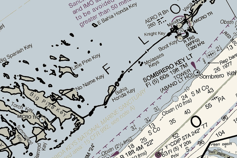 Florida Atlantic Coast 3 - Biscayne Bay to Key West Nautical Chart Art — print detail 3