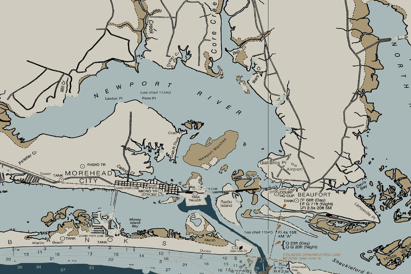 Cape Lookout To New River - Beaufort NC - Nautical Chart — Heritage Edition — print detail 3