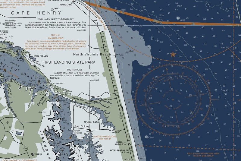 Chesapeake Bay - Cape Charles To Norfolk Harbor Nautical Chart — Modern Edition — print detail 1