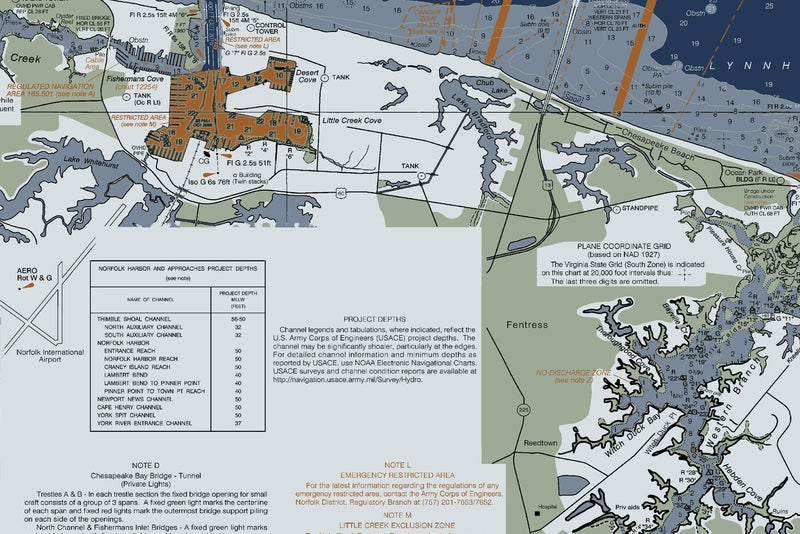 Chesapeake Bay - Cape Charles To Norfolk Harbor Nautical Chart — Modern Edition — print detail 3