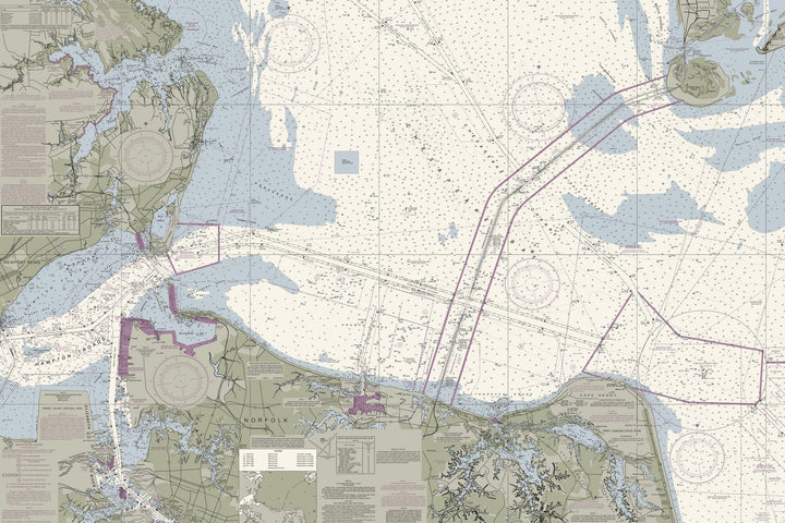 Chesapeake Bay - Cape Charles To Norfolk Harbor Nautical Chart — Traditional palette