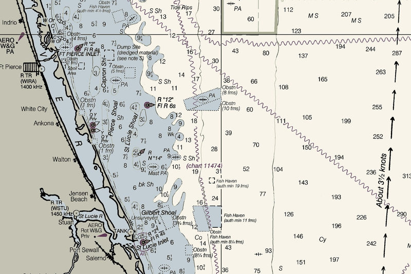 Florida Atlantic Coast 2 - Cape Canaveral to Biscayne Bay Nautical Chart Art — print detail 1
