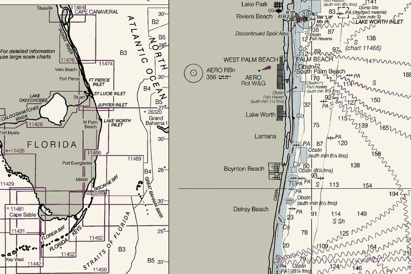 Florida Atlantic Coast 2 - Cape Canaveral to Biscayne Bay Nautical Chart Art — print detail 3