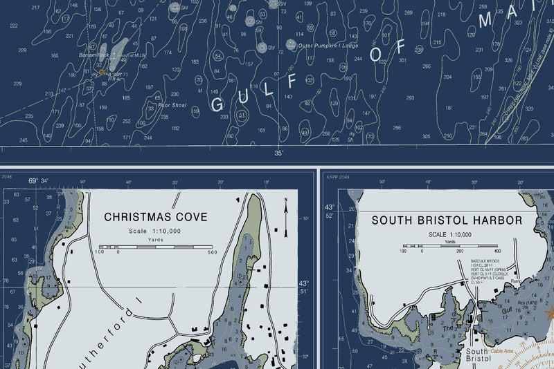 Damariscotta, Sheepscot, and Kennebec Rivers Nautical Chart — Modern Edition — print detail 1
