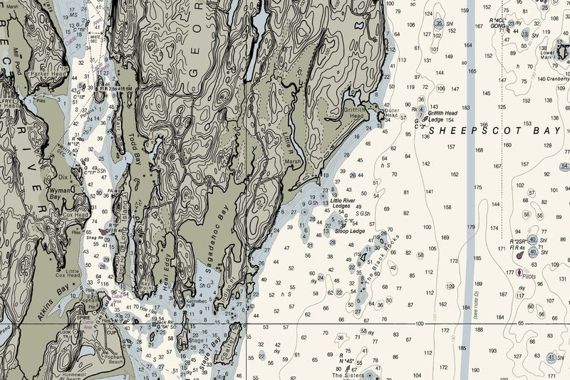Damariscotta, Sheepscot, and Kennebec Rivers Nautical Chart — print detail 1
