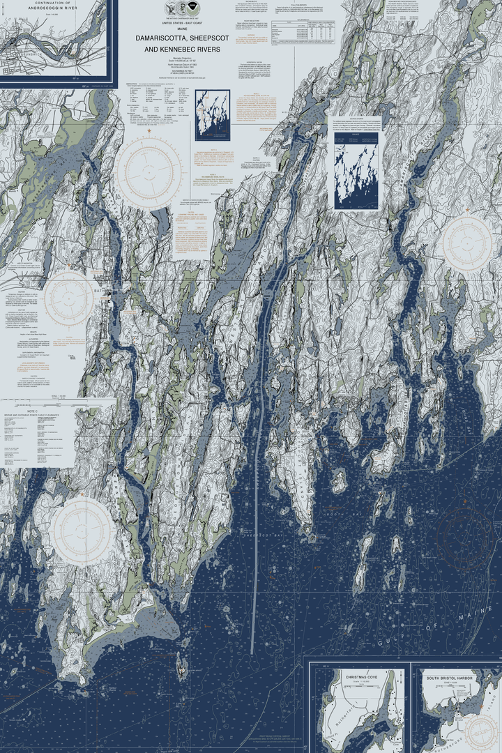 Damariscotta, Sheepscot, and Kennebec Rivers Nautical Chart — Modern Edition — Modern Edition palette